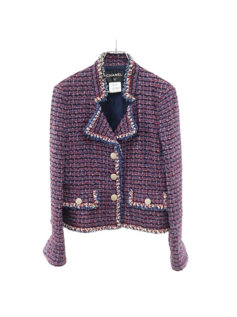Chanel Cruise Resort Collection CC Logo Quilted Button Tweed Jacket Mix Color 40